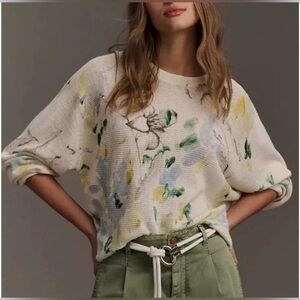 Anthropologie By Anthropologie Printed-Linen Pullover Sweater